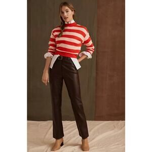 Avec Les Filles Brown Faux Leather Straight Leg Pants